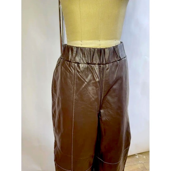 RARE FIND Ganni Wide Leg Lamb Leather Pants - Picture 5 of 9